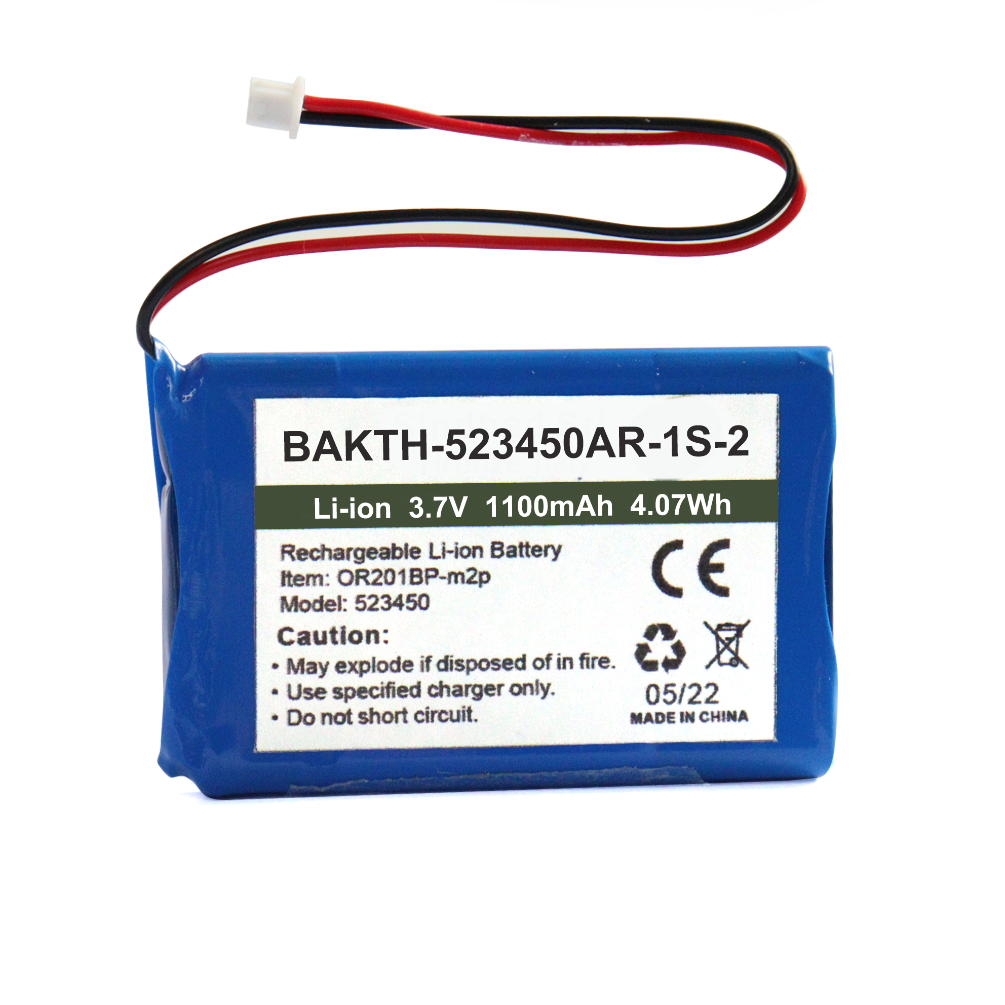 BAKTH-523450AR-1S-2 3.7V 1800mAh Lithium ion Battery Pack Rechargeable Battery Pack for Wearable Appliance