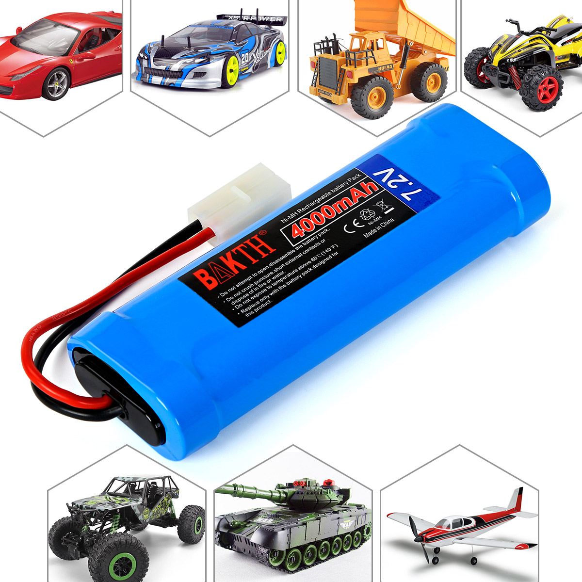 BAKTH 9.6V 2000mAH NiMH Rechargeable 8-Cell AA Battery Packs with KET Connector Plug for RC Toys