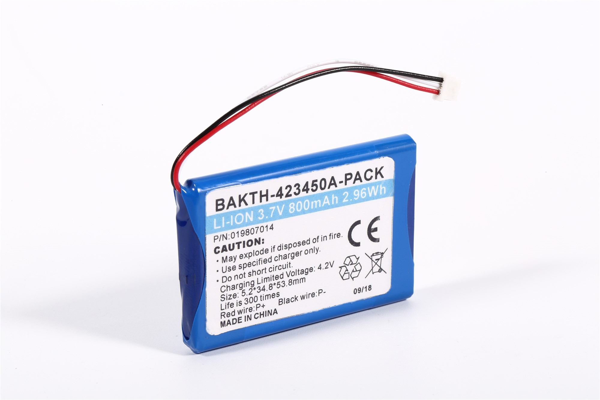 Lithium Ion Battery Pack BAKTH-423450-PACK 3.7V 800mAh 