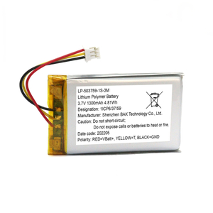 BAKTH-503759P-1S-3J Lithium Polymer Rechargeable 3.7V 1300mAh Battery Pack 