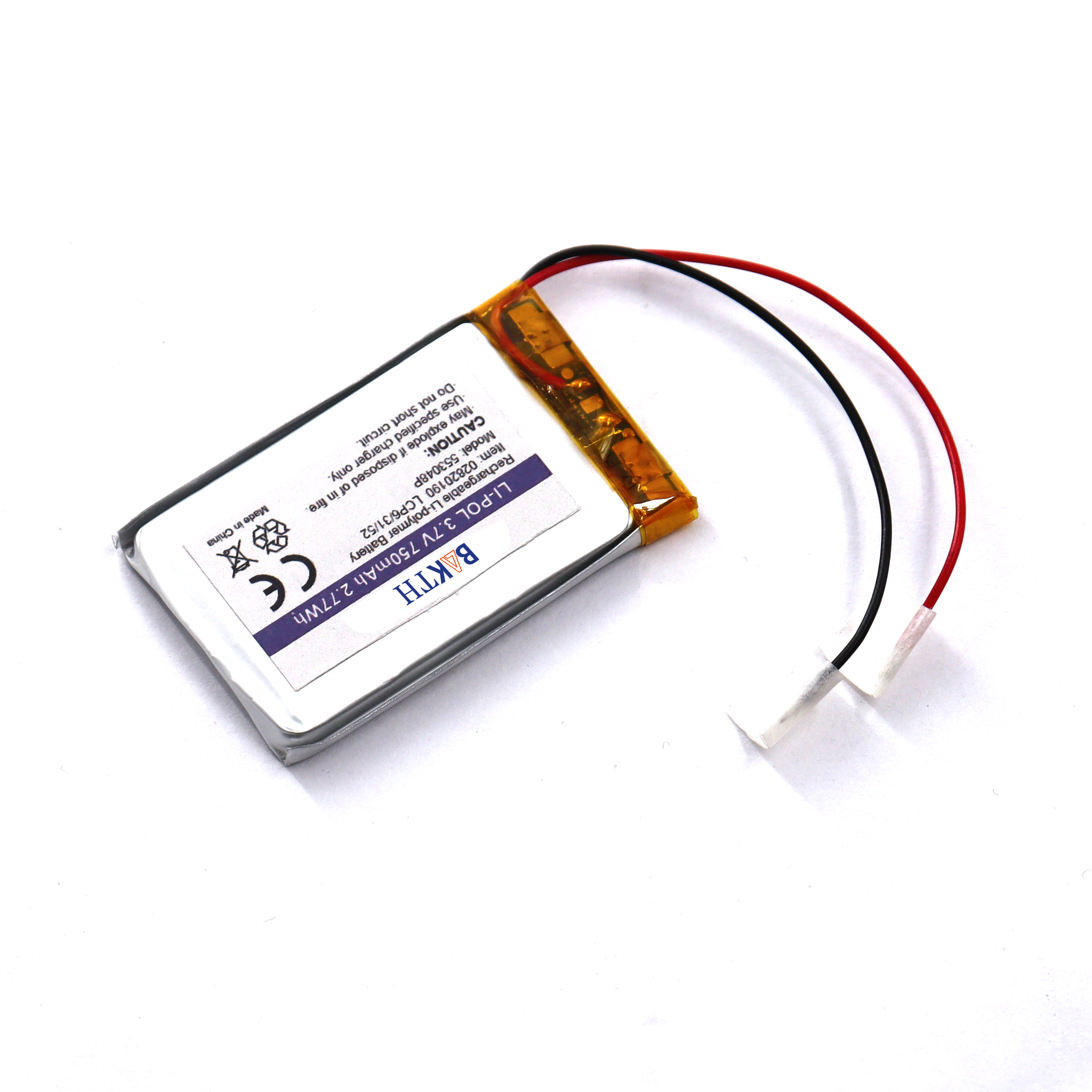 3.7V 750mAh Rechargeable lithium polymer battery for GPS tracking
